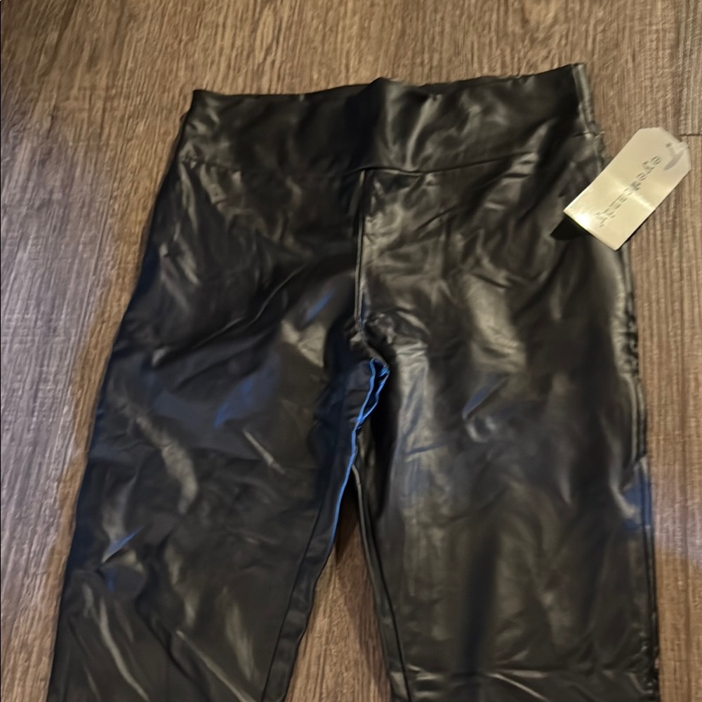 Black Faux Leather Kids Leggings